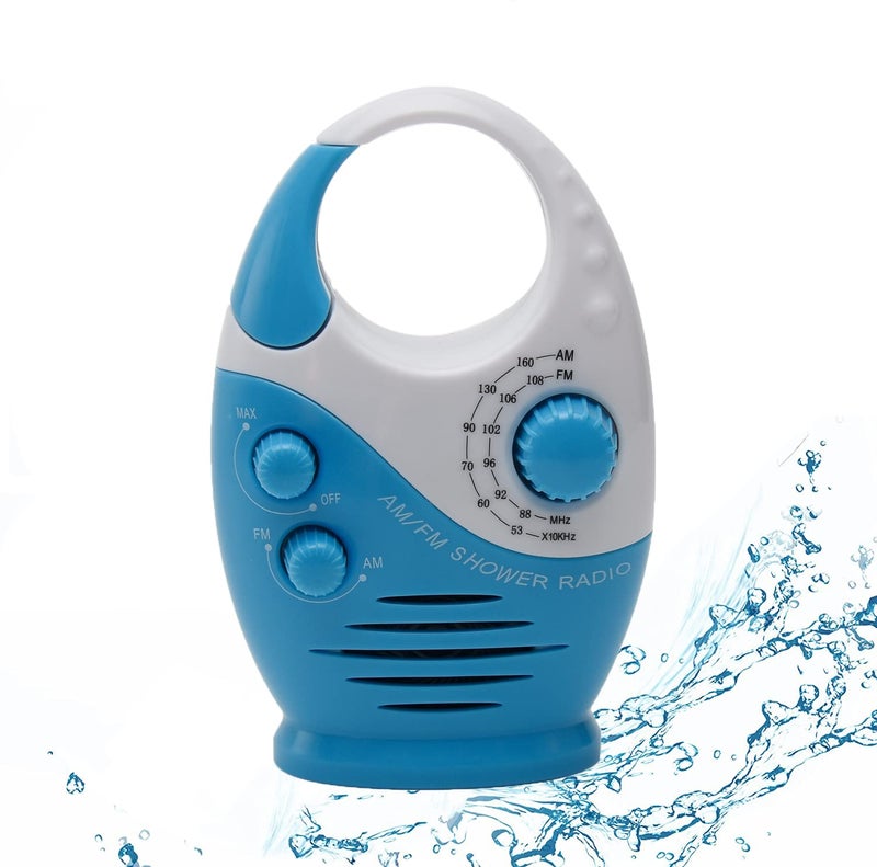 Erthree Shower Radio, Bathroom Radio AM FM, Waterproof Hanging Shower Radio Adjustable Volume Blue - Image 1